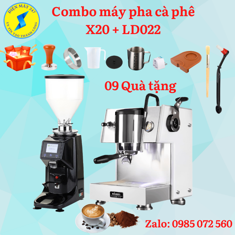 X20-LD022-D Combo Máy pha cà phê Milesto X20 và máy xay cà phê LD022