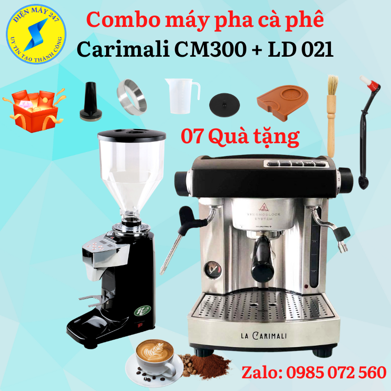 Combo Máy pha cà phê Carimali CM300 và Máy xay cà phê LD021